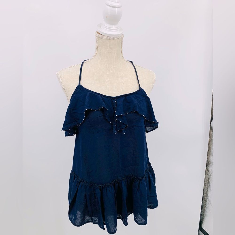 Free People navy ruffle cami top with cross back S